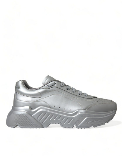 Elegant Silver Calfskin Leather Sneakers