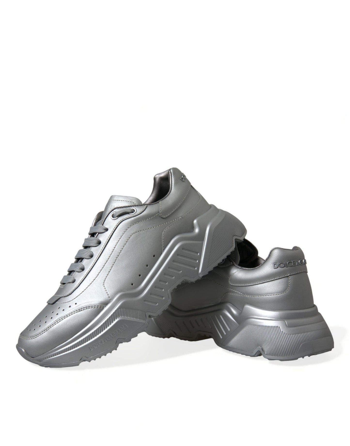 Elegant Silver Calfskin Leather Sneakers