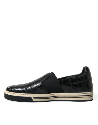 Elegant Crocodile Leather Low-Top Sneakers