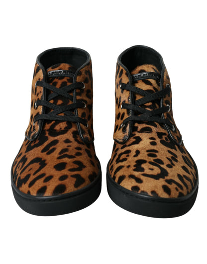 Elegant Leopard Print Mid-Top Sneakers