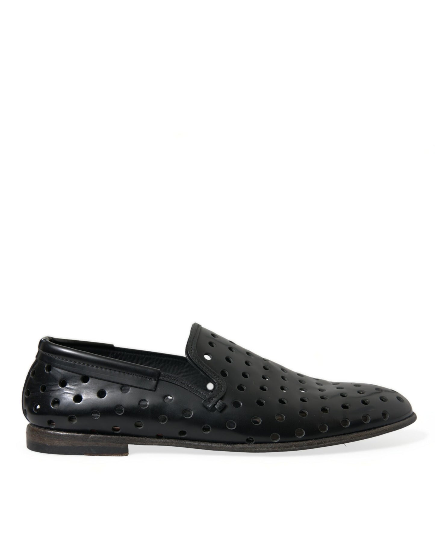 Elegant Black Leather Perforated Loafers