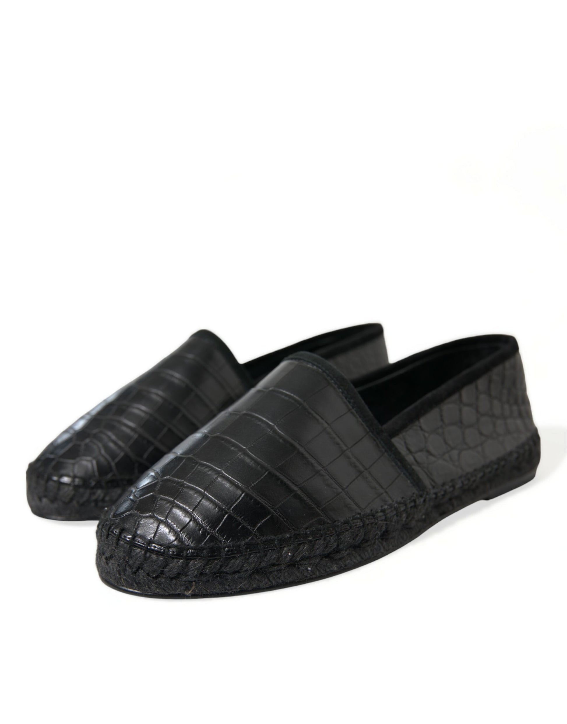 Exotic Black Leather Espadrilles