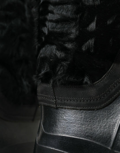 Sleek Black Shearling Mid Calf Boots