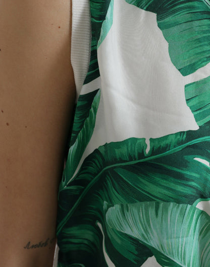 Silk Banana Leaf Print Tank Top