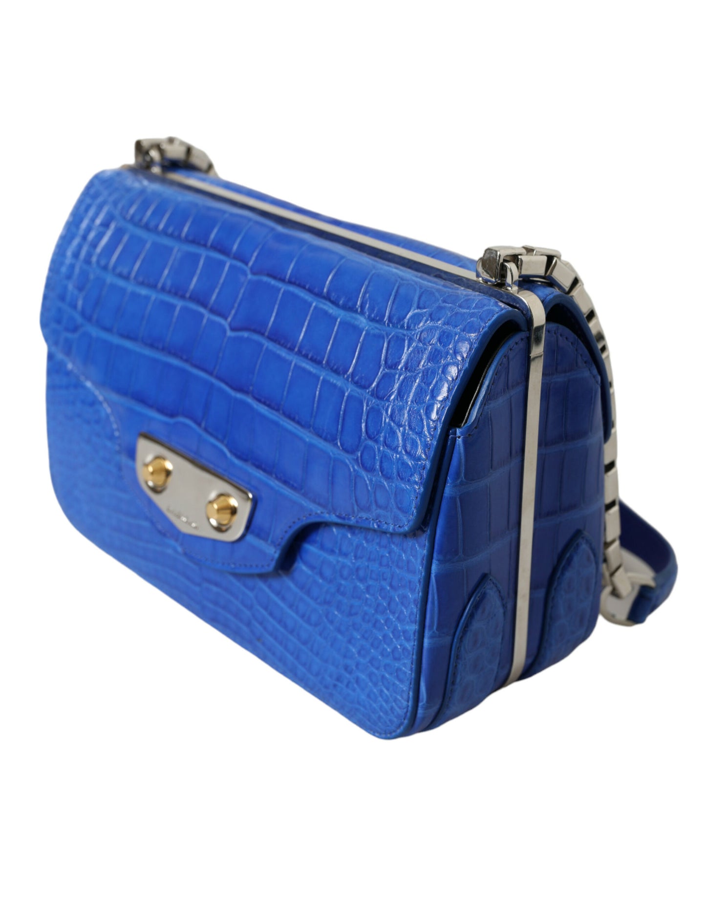 Alligator Skin Mini Shoulder Bag - Elegant Blue