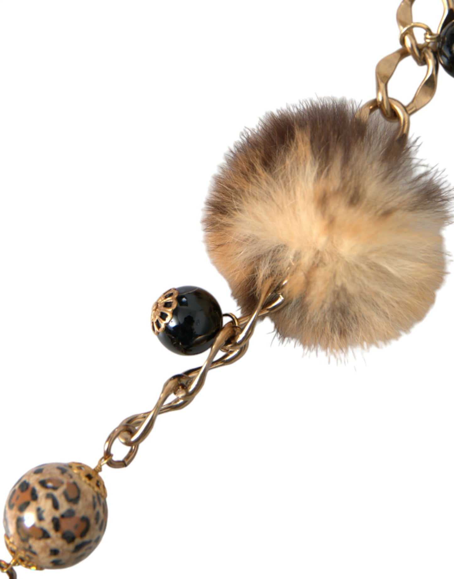 Gold Brass Leopard Fur Pearl Collier Chain Belt