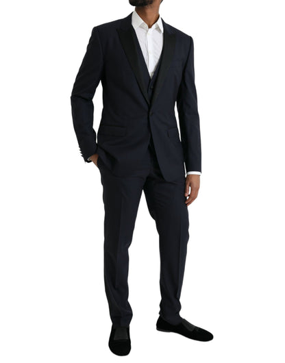 Dark Blue MARTINI Wool Formal 3 Piece Suit