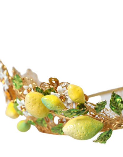 Gold Tone Brass Crystal Sicily Lemon Head Crown Tiara