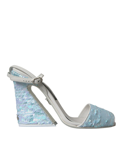 Light Blue Sequin Ankle Strap Sandals Shoes