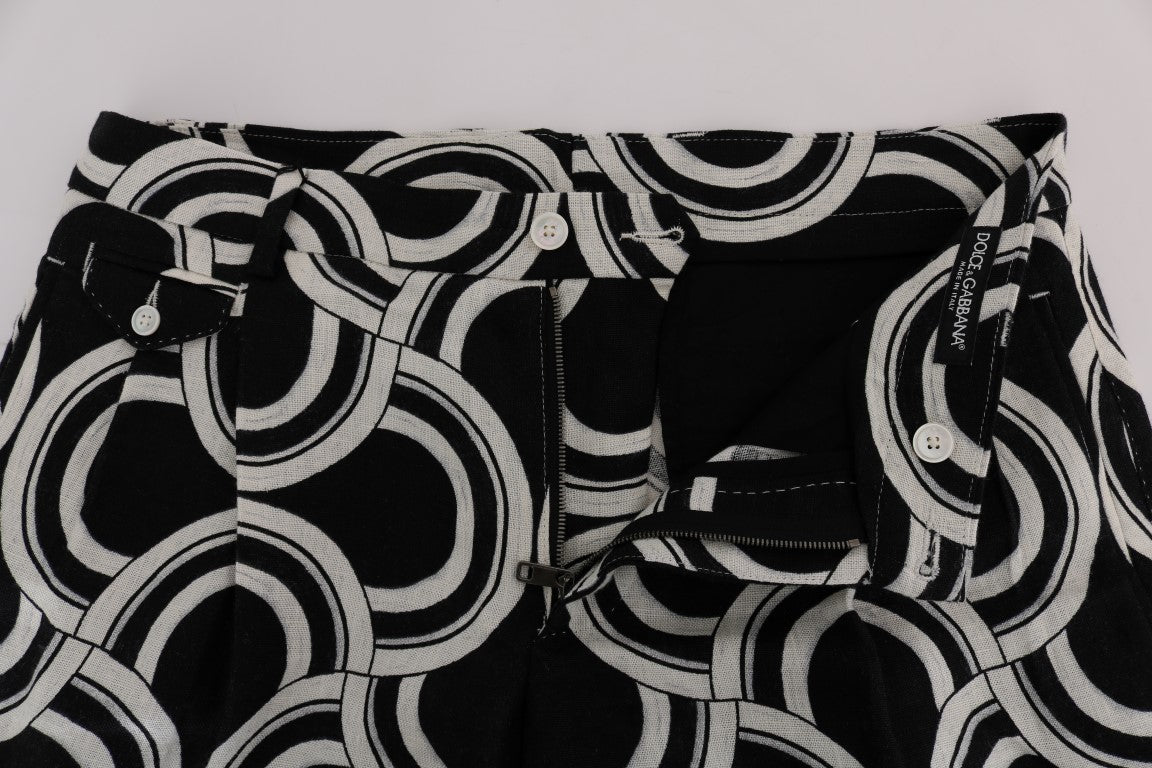 Chic Black & White Patterned Linen Shorts