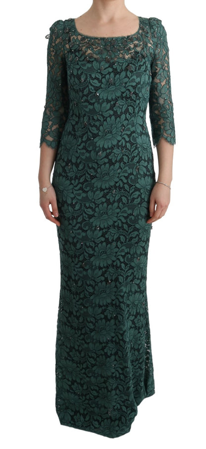 Elegant Green Crystal Embellished Sheath Dress