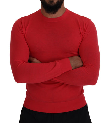 Red Wool Long Sleeves Crewneck Pullover Sweater