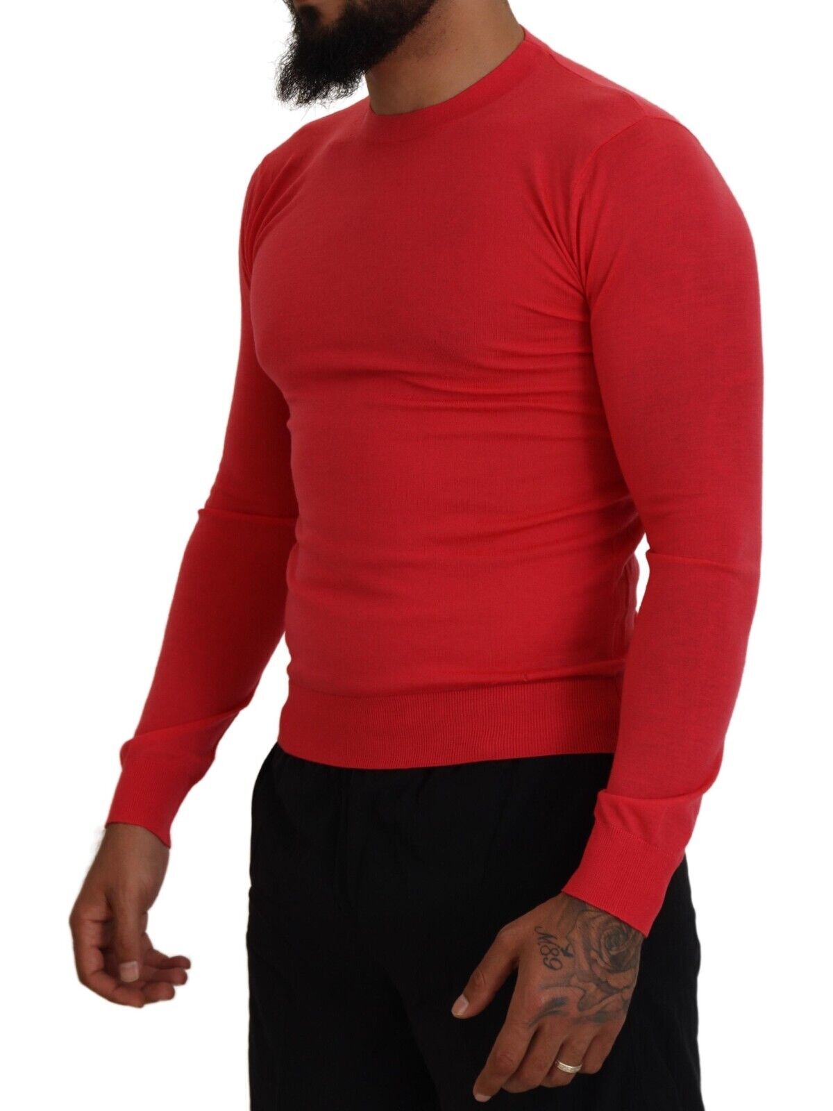 Red Wool Long Sleeves Crewneck Pullover Sweater