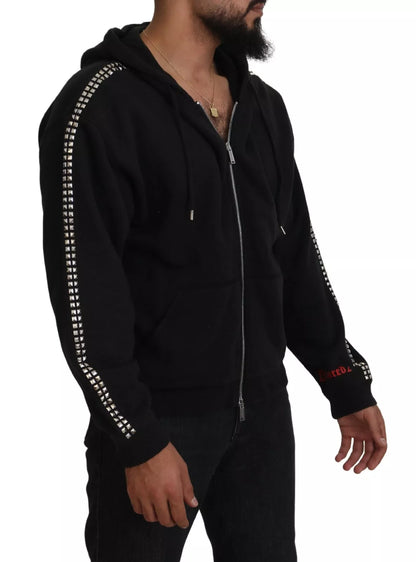 Black Embellished Full Zip Hooded Sweater