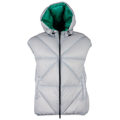 Elegant Gray Puffer Vest with Green Lining