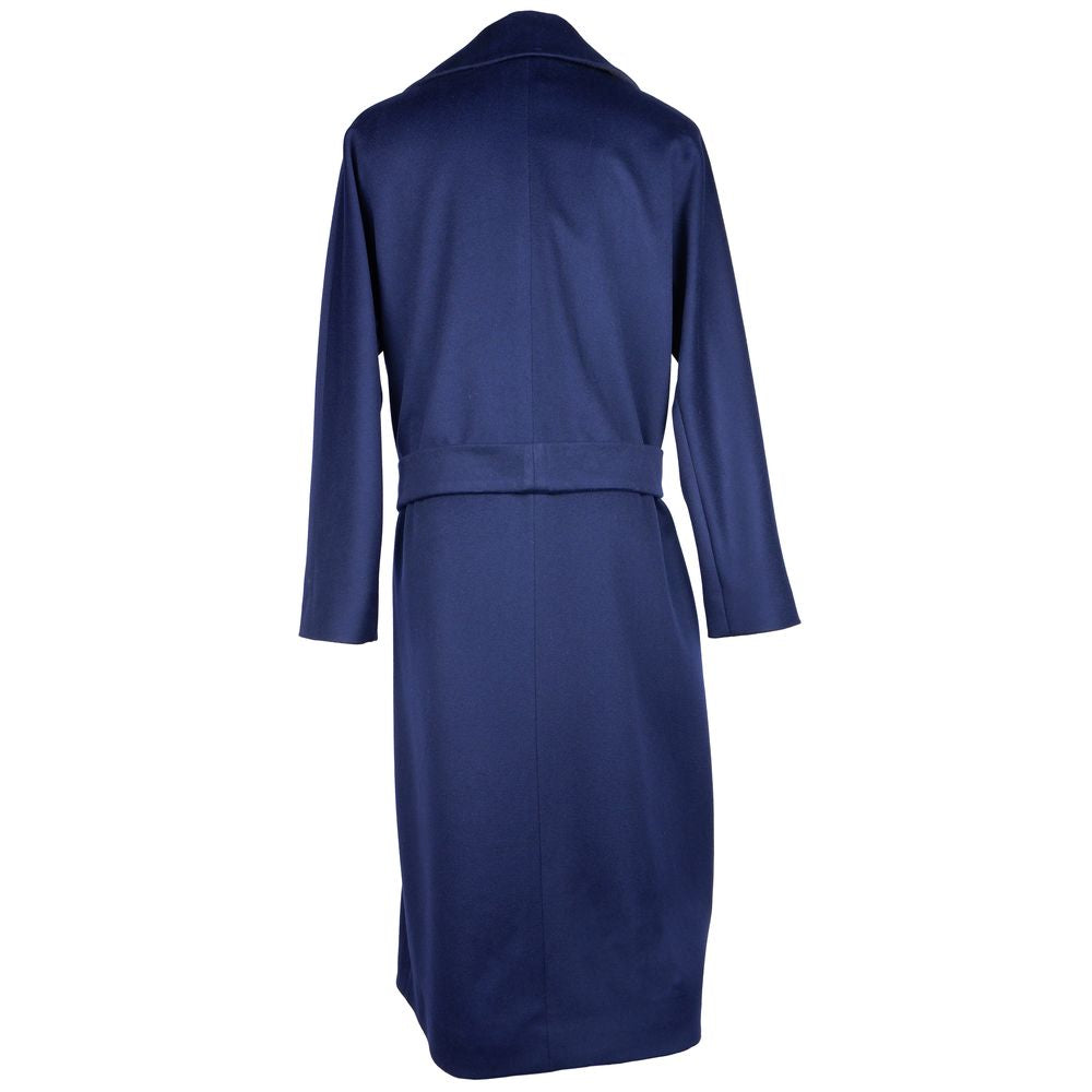 Elegant Blue Wool Coat with Ribbon Belt