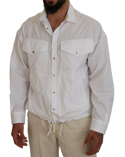 White Cotton Collared Casual Men Long Sleeves Jacket