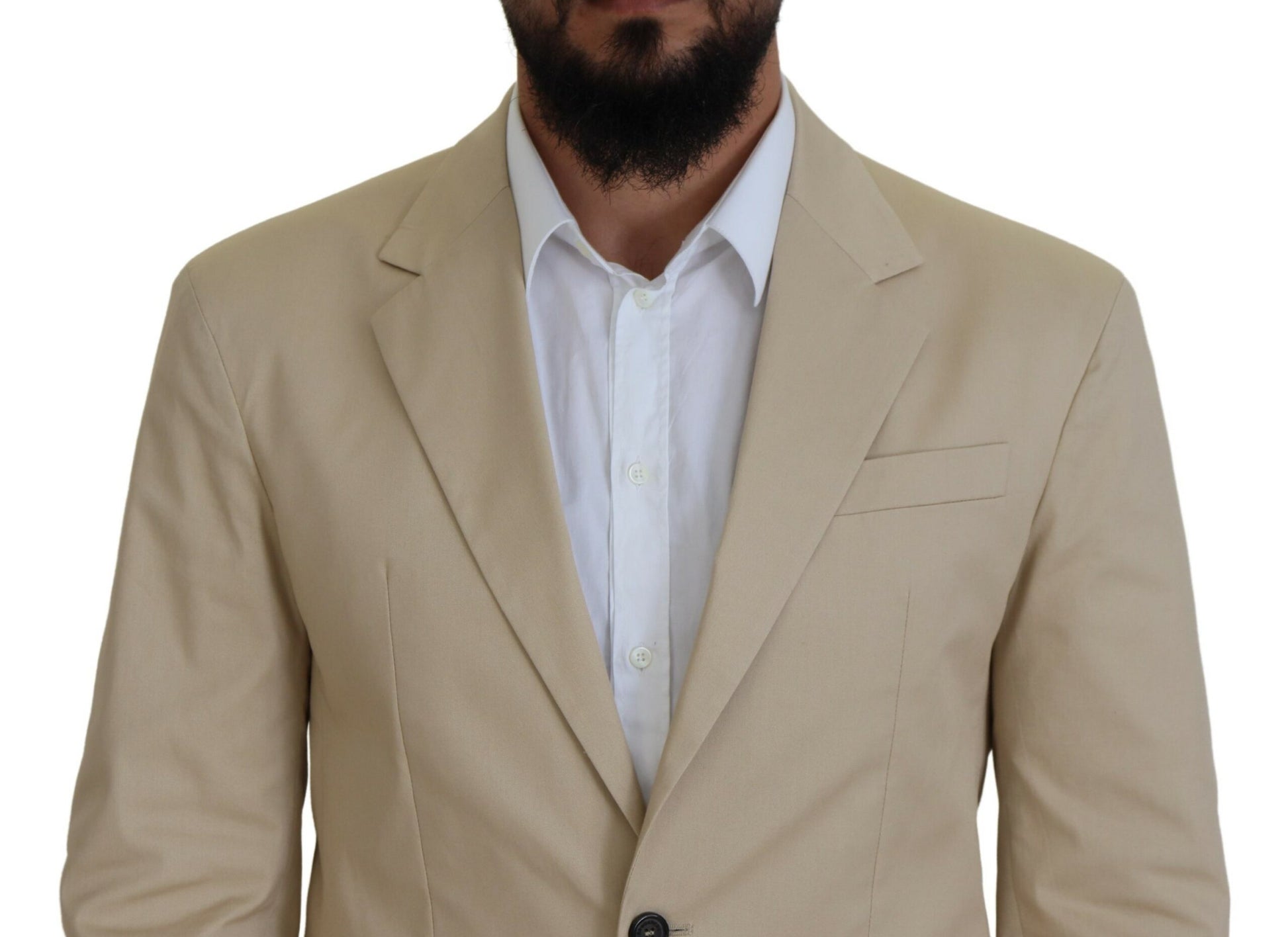 Beige Cotton Single Breasted 2 Piece CIPRO Suit