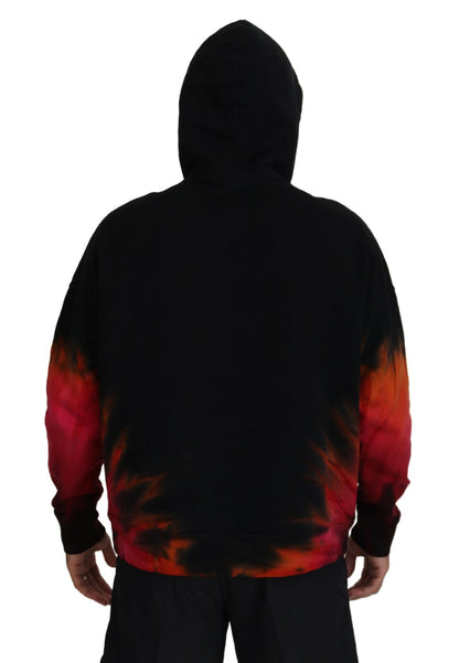 Black Red Cotton Hooded Tie Dye Pullover Sweater