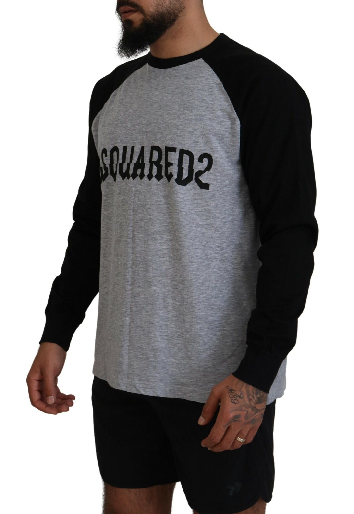 Two Tone Printed Long Sleeves Crew Neck T-shirt