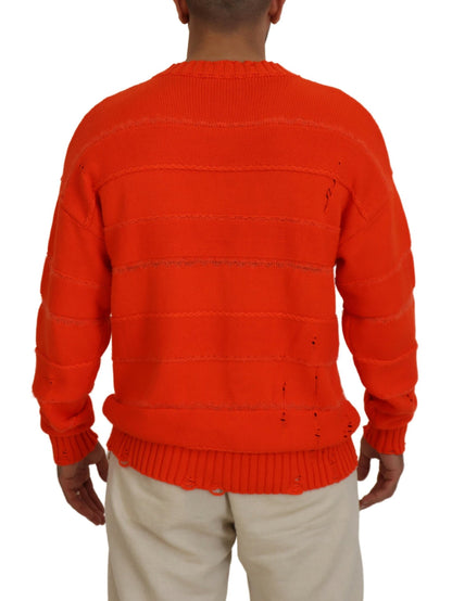 Orange Cotton Long Sleeves Men Pullover Sweater