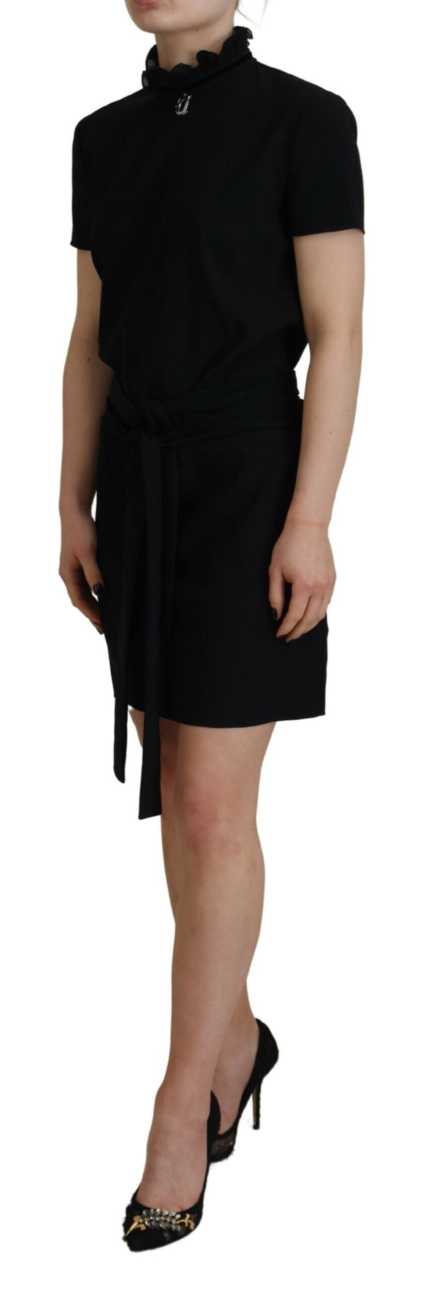 Black Polyester Short Sleeves Sheath Mini Dress