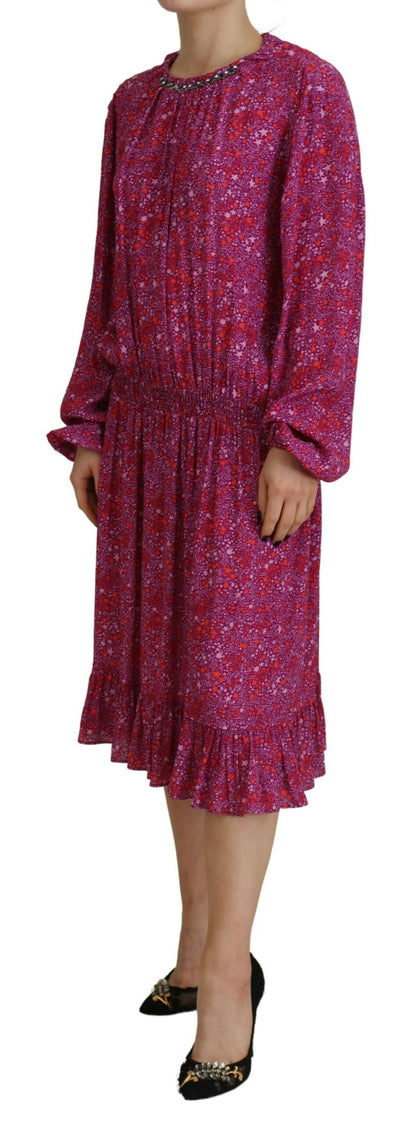 Fuchsia Stars Embellished Long Sleeves Dress