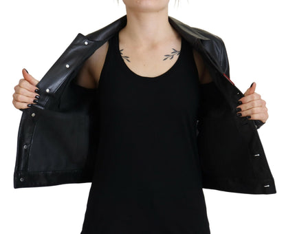 Black Leather Collared Long Sleeves Jacket