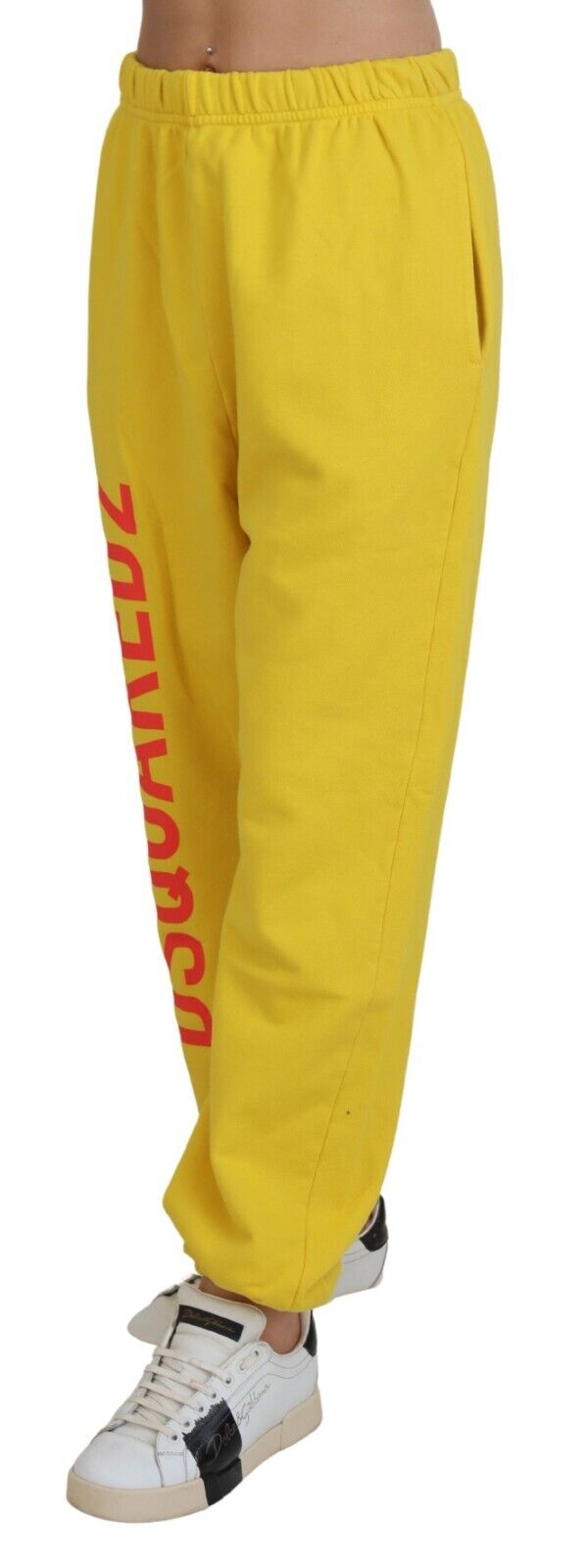 Yellow Mid Waist Logo Print Jogger Trouser Pants