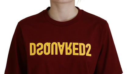 Maroon Logo Cotton Crewneck Short Sleeve Tee T-shirt