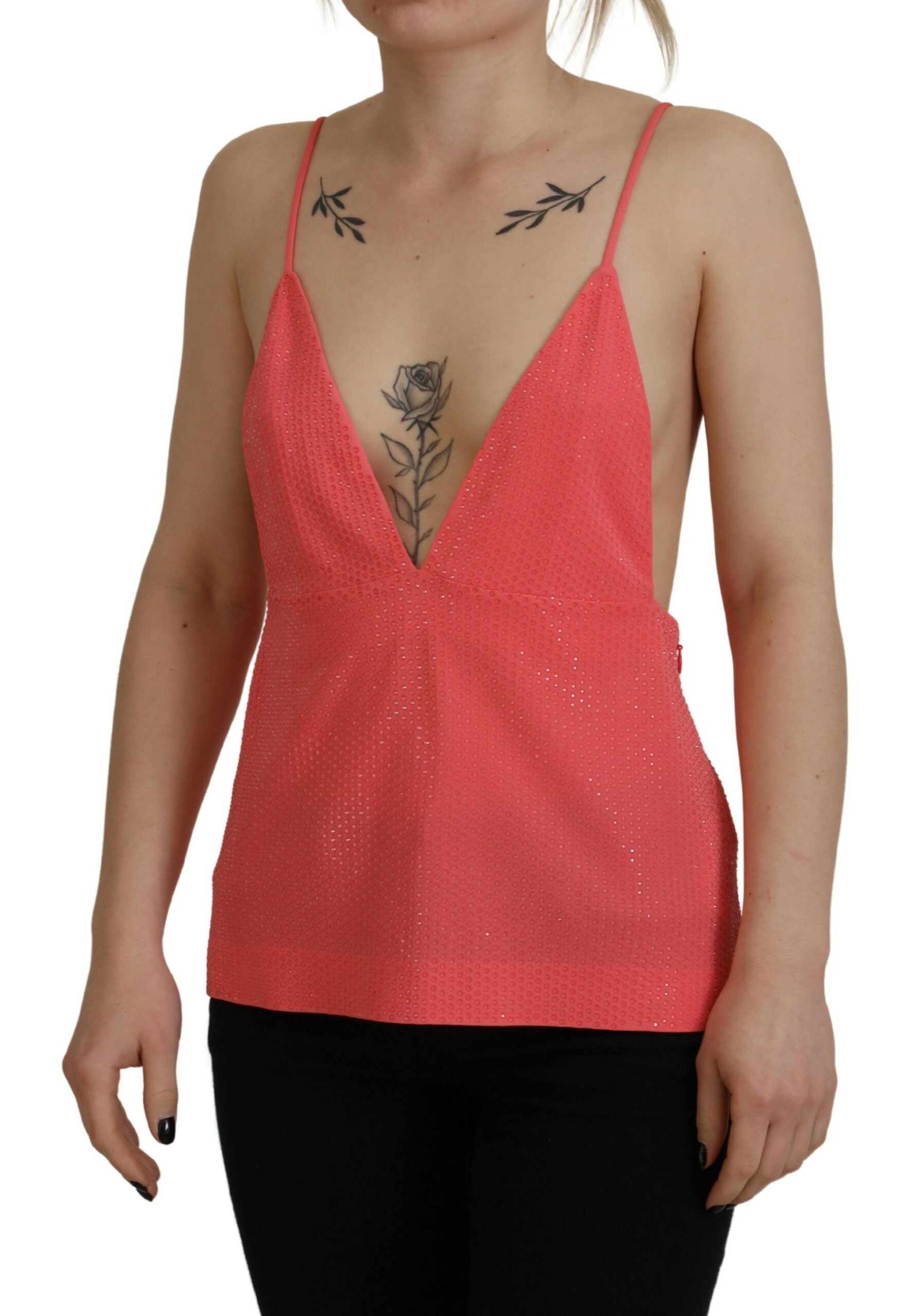 Pink Sleeveless Spaghetti Strap Cami V-neck Top