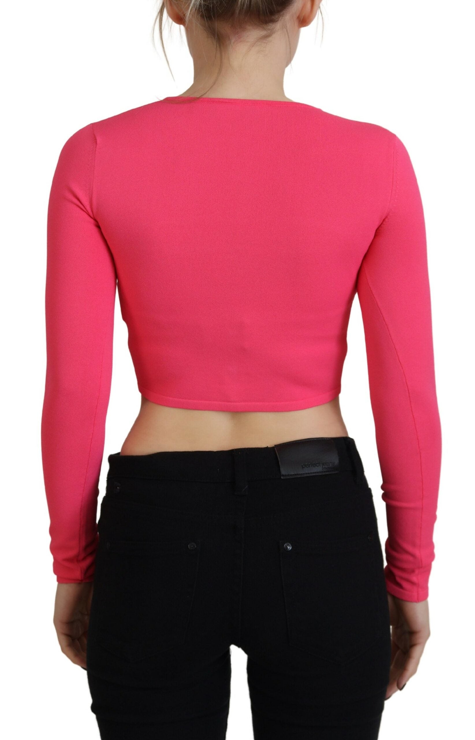 Pink Viscose Knit Open Chest Long Sleeves Top