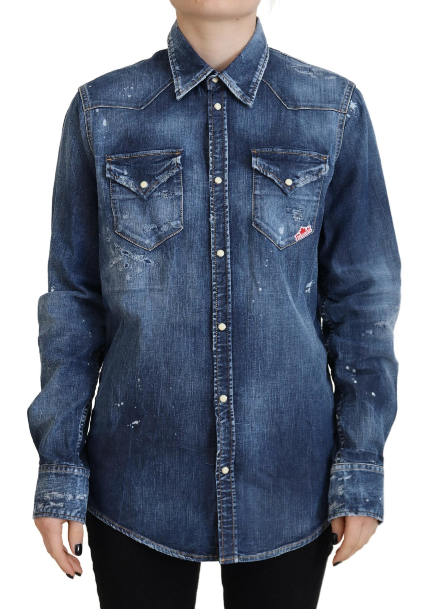 Blue Washed Cotton Button Down Collared Denim Shirt