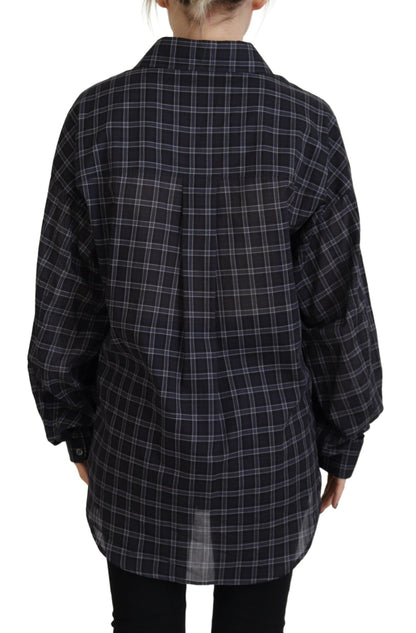 Black Checkered Collared Button Long Sleeves Shirt