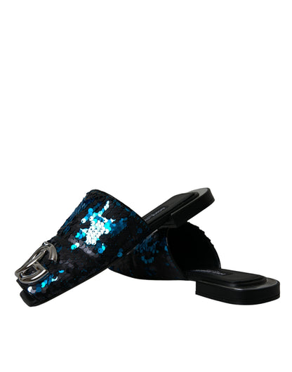 Blue Sequin Logo Slides Sandals Shoes