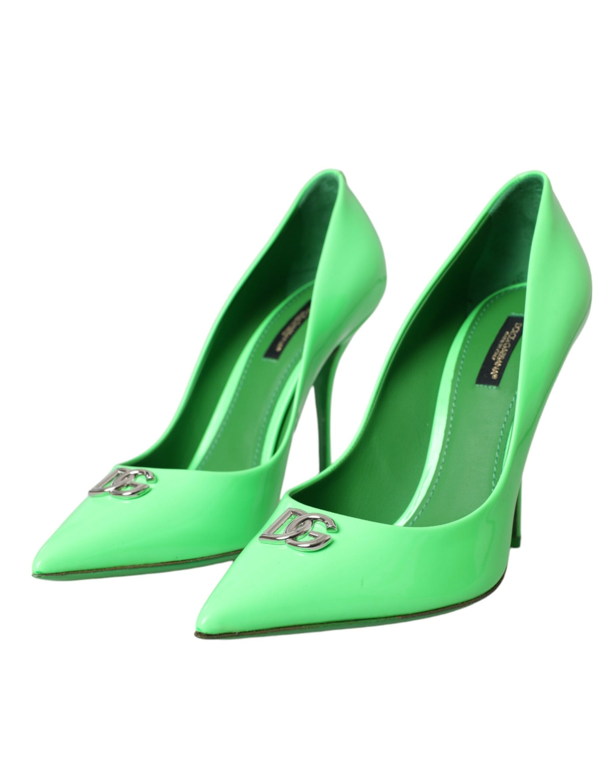 Neon Green Patent Leather Logo Pumps Shoes