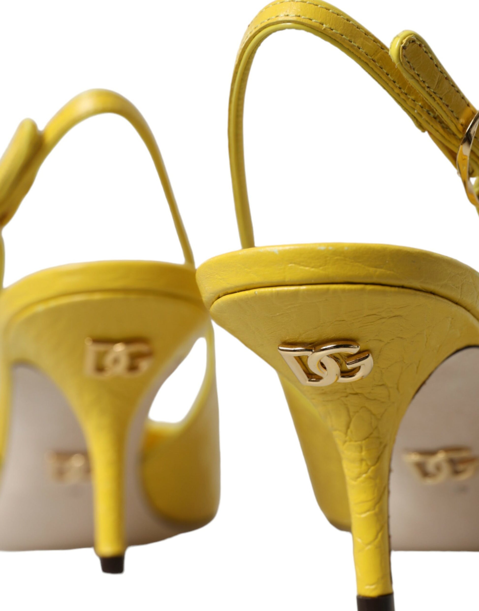 Yellow Leather Slingbacks Heels Shoes