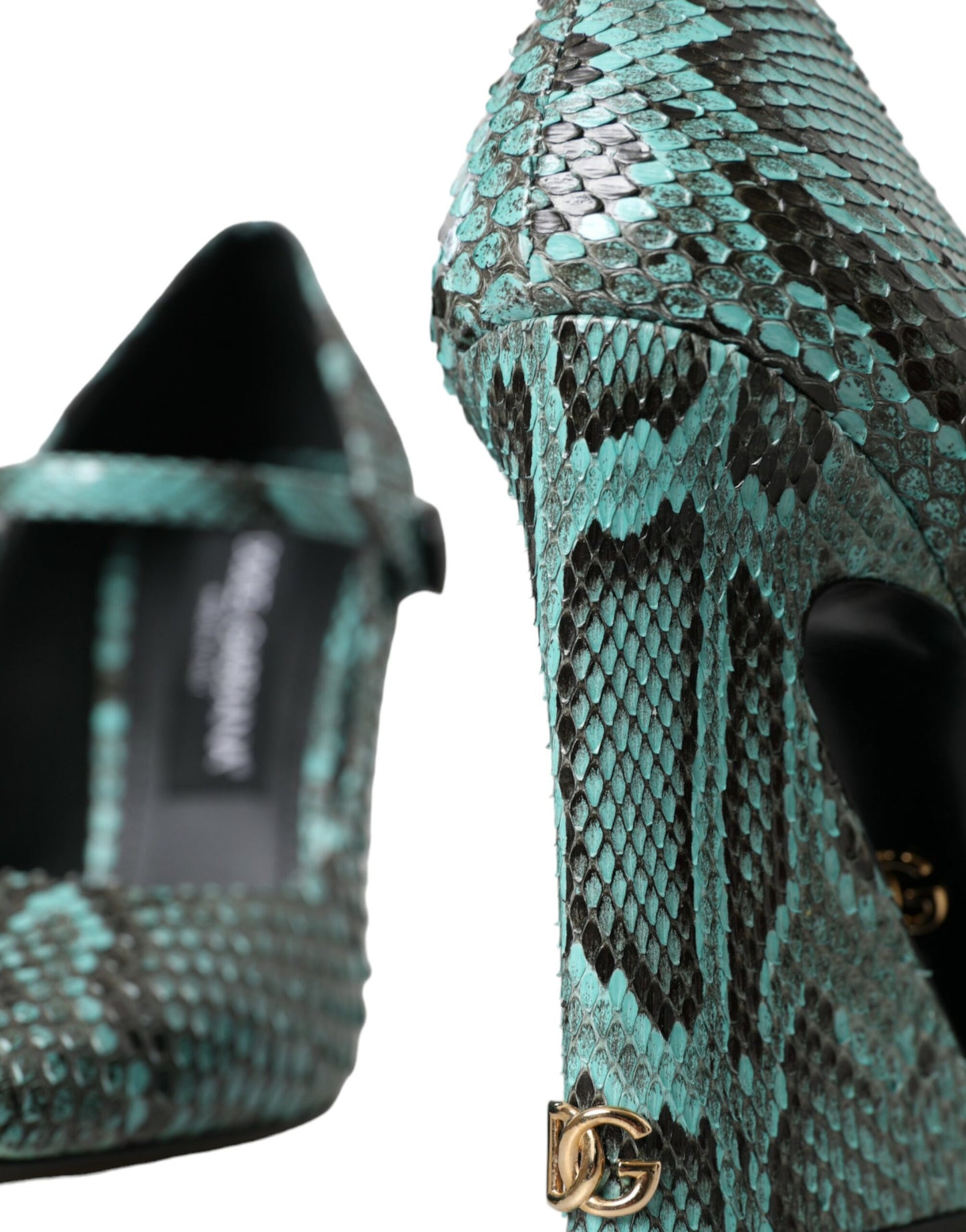 Aqua Python Leather Mary Jane Pumps Shoes