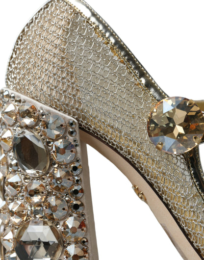 Gold Mesh Crystal Mary Jane Pumps Heels Shoes