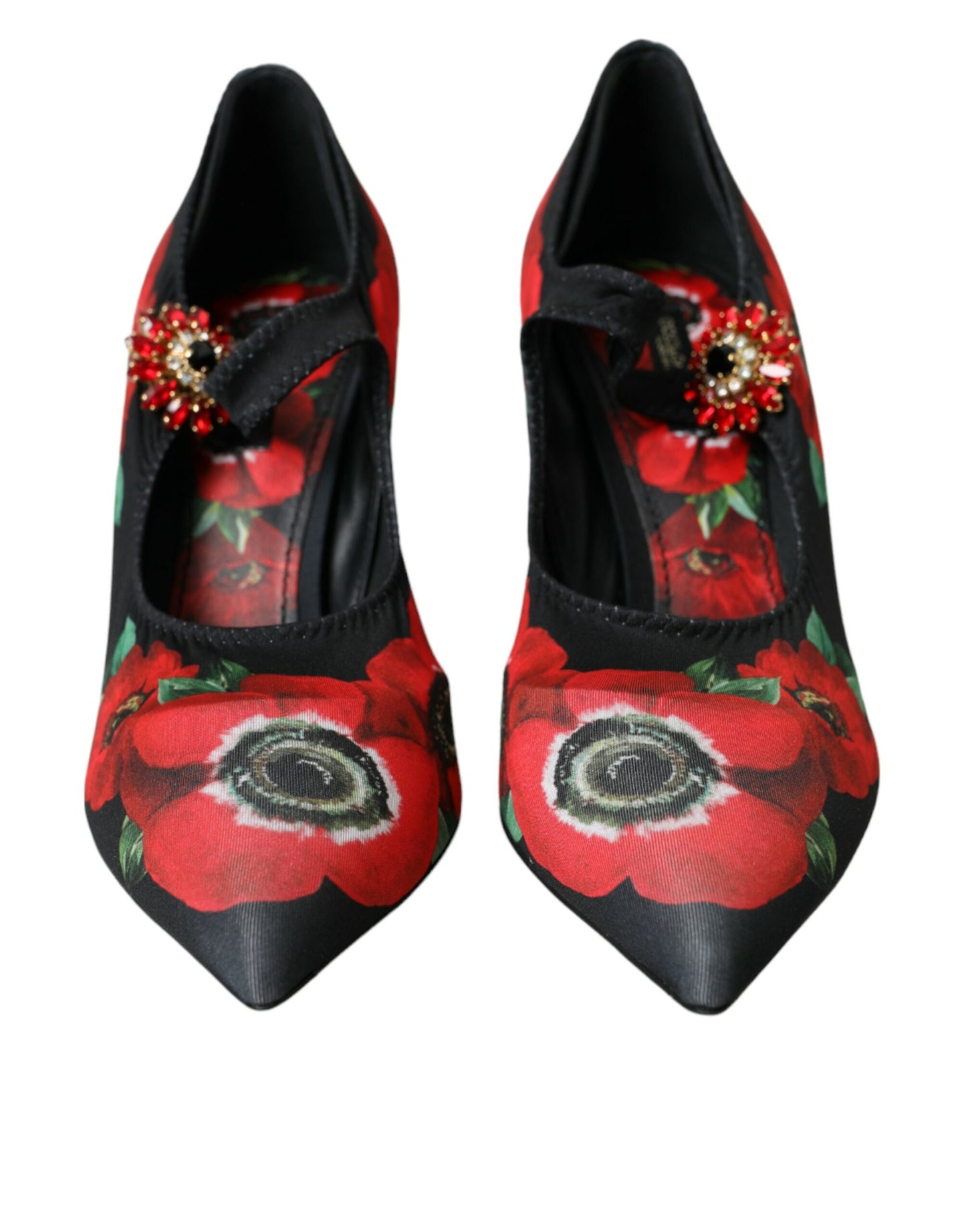 Black Floral Crystal Mary Jane Pumps Shoes