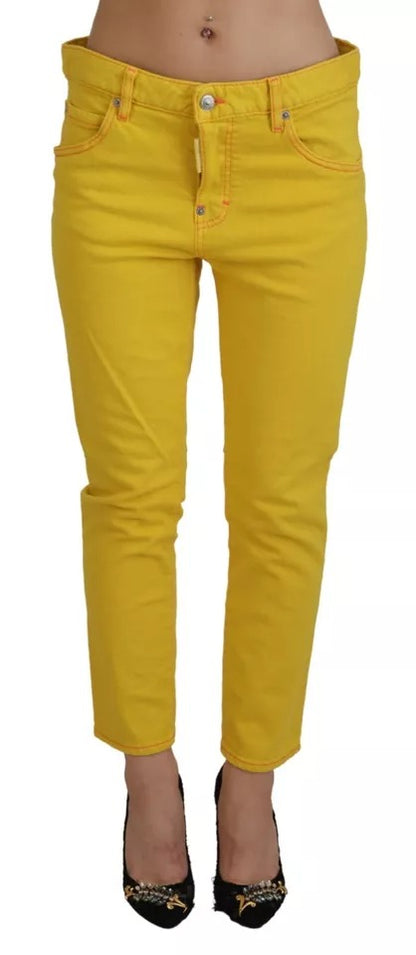 Yellow Cotton Low Waist Crop Denim Cool Girl Jeans