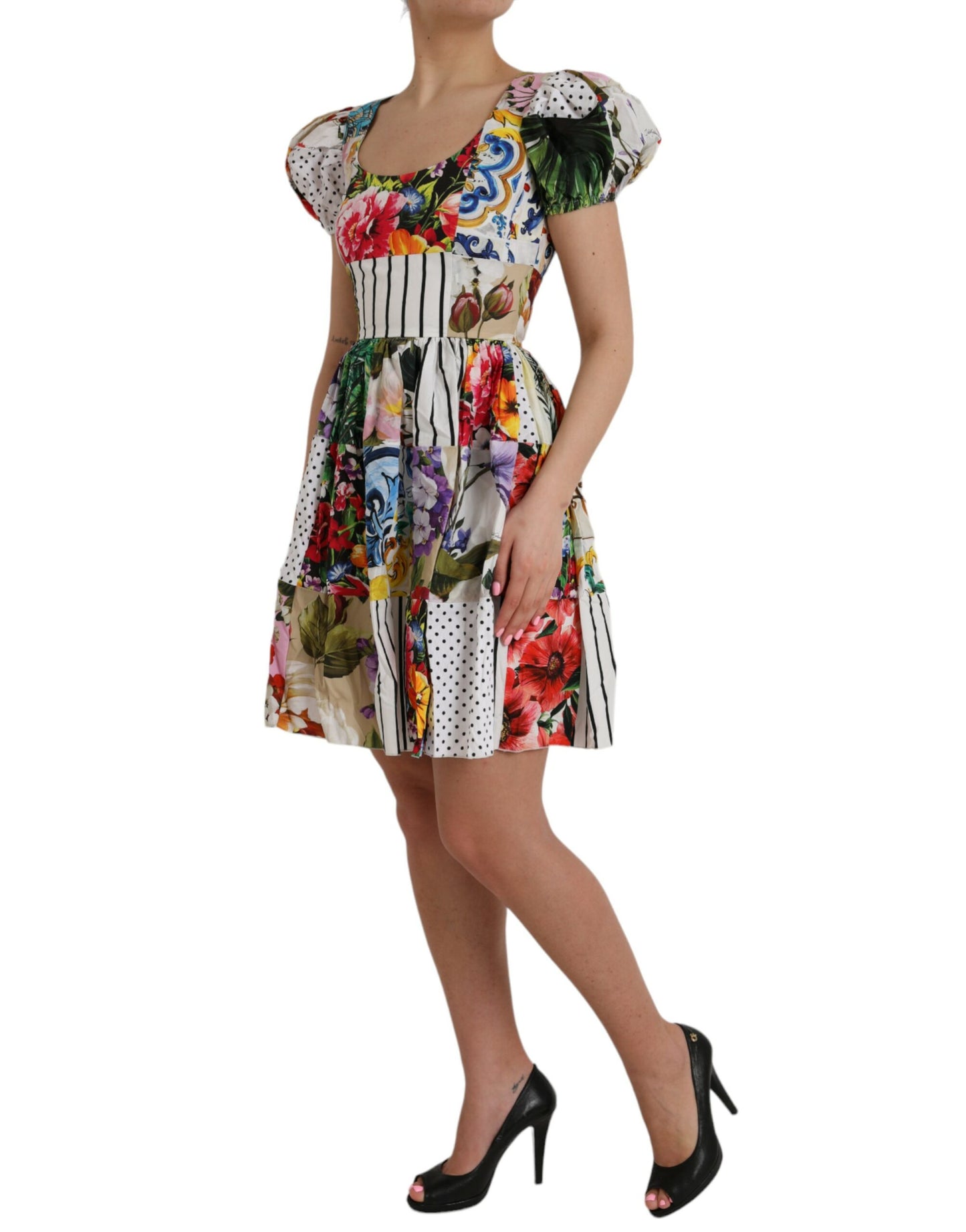 Multicolor Patchwork Cotton Aline Mini Dress