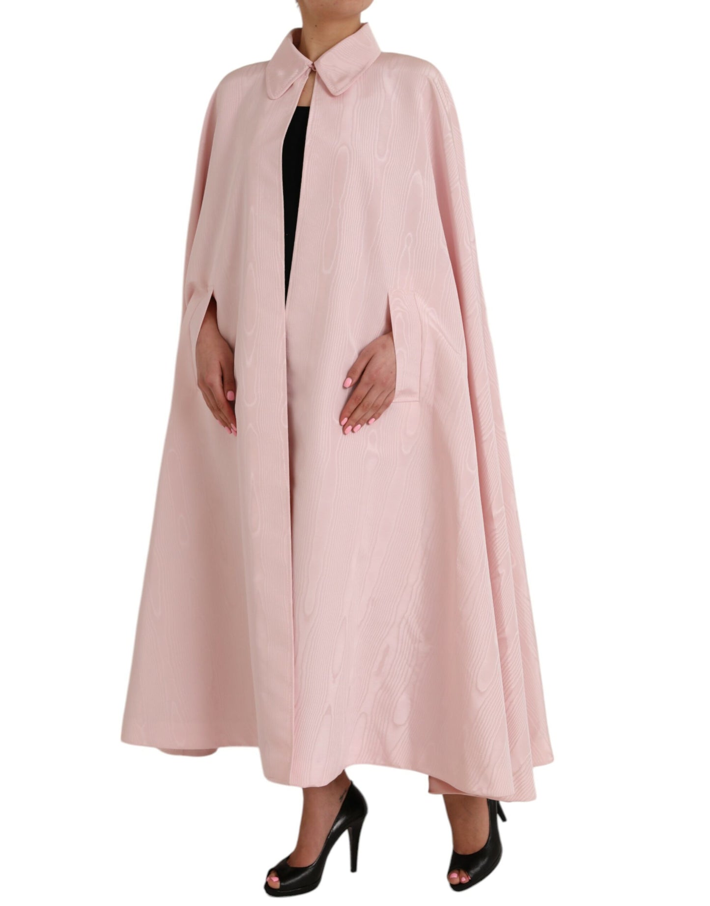 Light Pink Silk Long Maxi Cape Coat Jacket