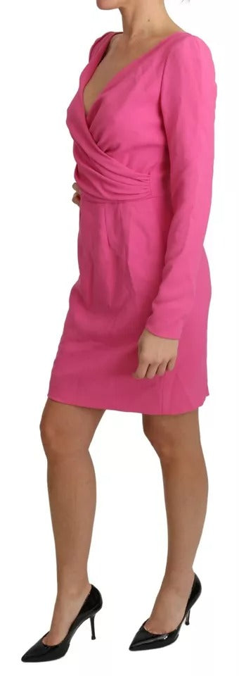 Pink Plunging Bodycon Sheath Mini Rayon Dress