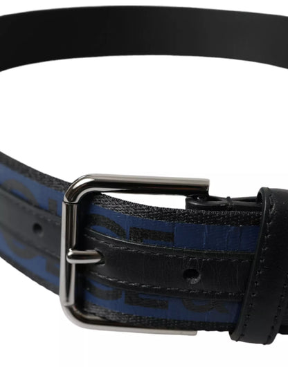 Black Blue Logo Silver Metal Buckle Belt