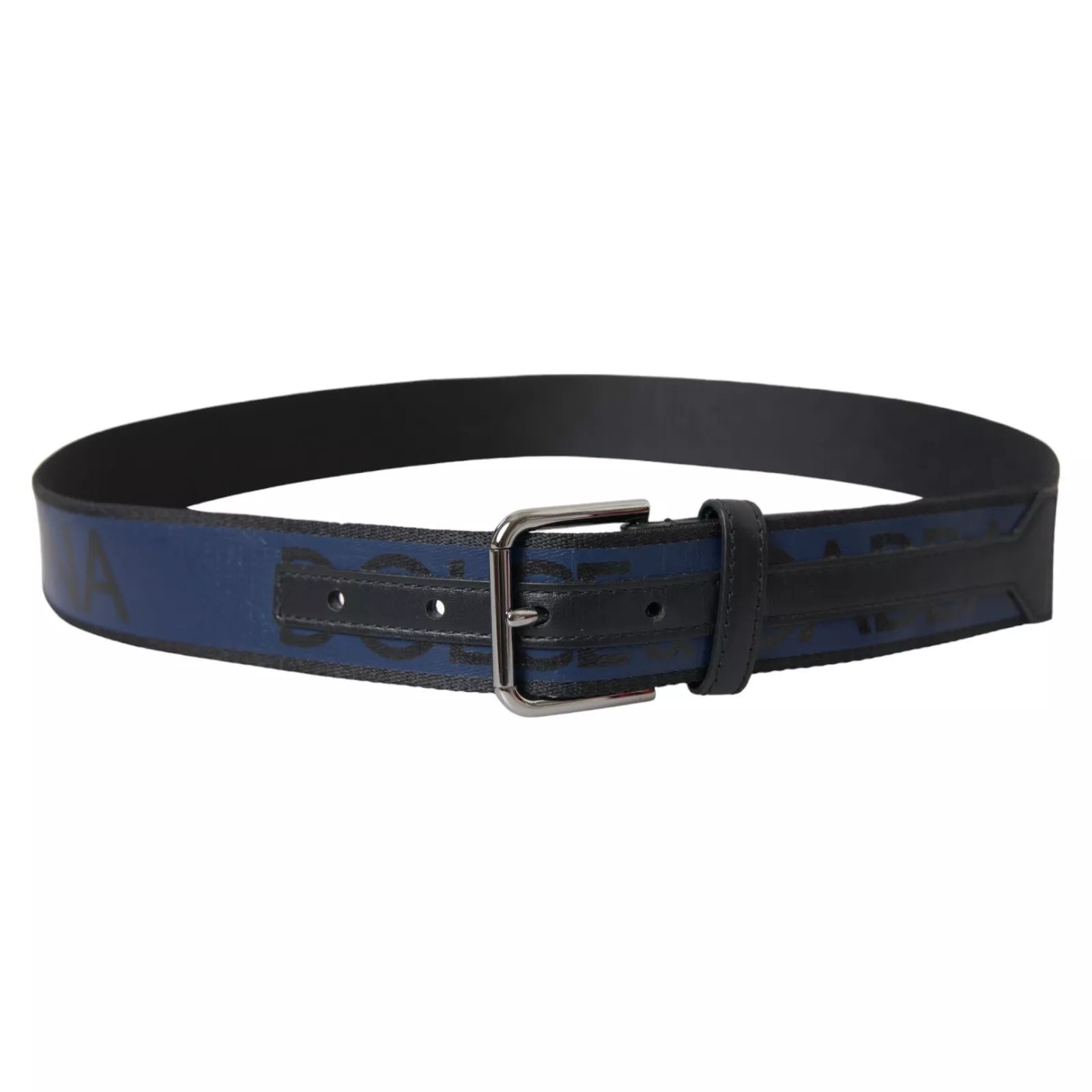 Black Blue Logo Silver Metal Buckle Belt