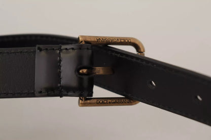 Black Classic Calf Leather Vintage Metal Buckle Belt