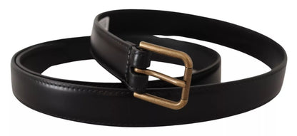 Black Classic Calf Leather Vintage Metal Buckle Belt