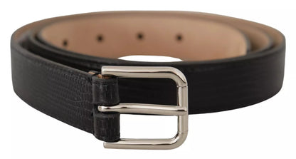 Black Classic Leather Silver Metal Buckle Belt