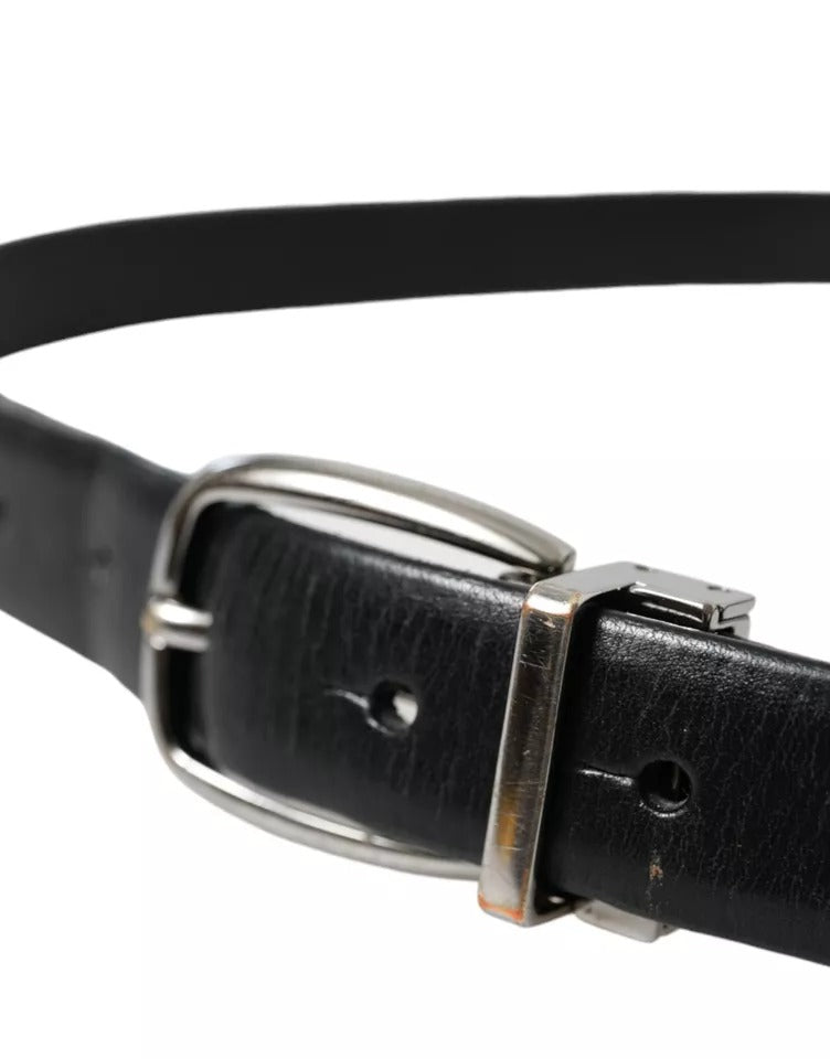 Black Leather Silver Metal Buckle Men Belt